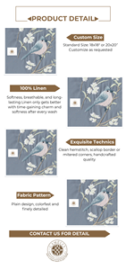 Serviette en lin avec motif d'oiseaux et de branches florales, adoucit et embellit les tables. - Product Image 2