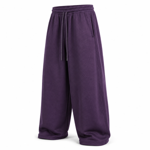 Wholesale Custom Men's Purple <b>Mesh</b> Sweatpants Elastic Waist Drawstring Casual Loose Fit Breathable Autumn Wear Sweatpants - Product Image 3