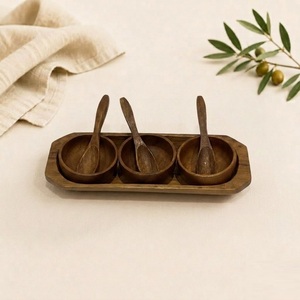 Handcrafted Eco-Friendly Mango Wood Condiment Bowl Set with <b>Tray</b> and Spoons Natural Solid Wood <b>Spice</b> and Dipping Sauce - Product Image 4