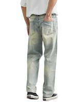 Jean à carreaux pour homme de haute qualité, nouvelle tendance 2025, coupe ample, taille mi-haute, effet usé, 100 % coton, écologique, respirant, personnalisable