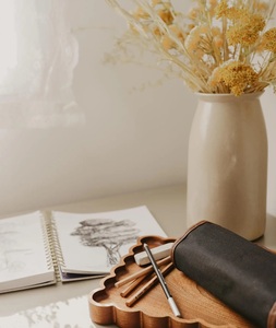 Bandeja rectangular larga ondulada de madera festoneada para joyas, estilo vintage, de madera maciza tallada, pulida, de grado comercial - Product Image 5