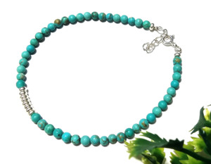 Bracelet à breloques en argent sterling avec agate bleue et turquoise |   Bijoux bohèmes faits à la main plaqués rhodium pour femmes |   Cadeau - Product Image 3