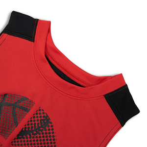 Conjunto Deportivo de Verano de 2 Piezas para Niños Pequeños, Inspirado en el Baloncesto, Color Rojo y Negro, Camiseta de Malla/Jersey Sublimada y Pantalones Cortos - Product Image 4