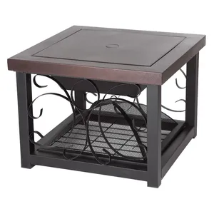 Mesa de Leña Cuadrada 2 en 1 de 28 Pulgadas con Pantalla Antichispas de Malla y Tapa para Patio Exterior, Jardín y Terraza - Product Image 4