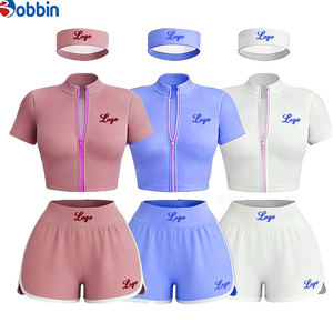 Conjunto de 2 Piezas de Chaqueta Corta y Pantalones Cortos Deportivos Casuales de Moda Hip Hop, Ajustados, de Spandex/Poliéster, con Cierre, para Mujer, Verano - Product Image 5