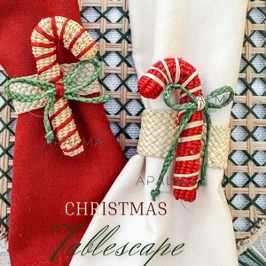 Unique Christmas Candy <b>Cane</b> Rattan Napkin Ring Set Hand-Knitted Decorative Tableware for Festive Holiday Home Dining Decor - Product Image 1