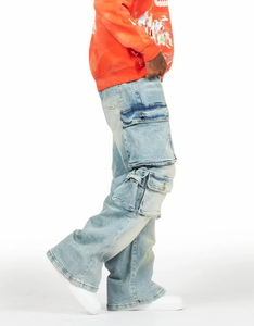 Pantalon en jean pour homme sur mesure, imprimé, en coton de haute qualité, délavé léger, coupe ample, grandes tailles, vente en gros, haute qualité - Product Image 2