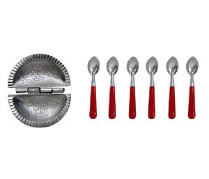 Moule à gujiya en acier inoxydable, ensemble de 6 cuillères Sancha avec manche, accessoires de cuisine portables, finition mate, polyvalents - Product Image 1