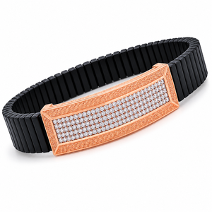 Black 18kt Rose Gold Geometric Brilliant Cut Diamond Micro Insert Charm Bracelet <b>Men</b> High Polish Vintage Inspired Luxury Wedding - Product Image 5