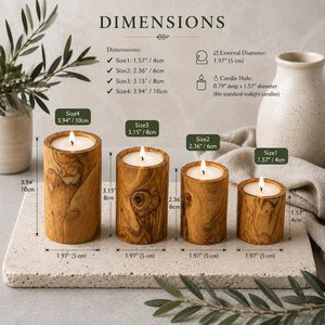 Porte-bougies cylindriques en bois naturel faits à la main, décoration rustique pour la maison, ensemble de 4 - Product Image 6