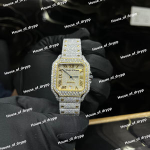 Montre automatique à cadran carré bicolore sertie de diamants, en acier inoxydable avec lunette et bracelet en diamants de laboratoire VVS, design de luxe - Product Image 1