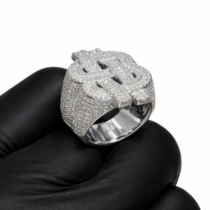 Iced Moissanite Dollar Sign <b>Ring</b> 925 Sterling <b>Silver</b> Rhodium Plated Prong Set Hip Hop Style <b>Statement</b> Jewelry Anniversary Gifts - Product Image 4