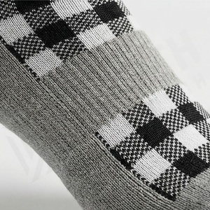 Crew <b>Socks</b> Plaid Pattern <b>Black</b> White Gray Breathable Knitted Regular Style Adult Casual Wear - Product Image 5