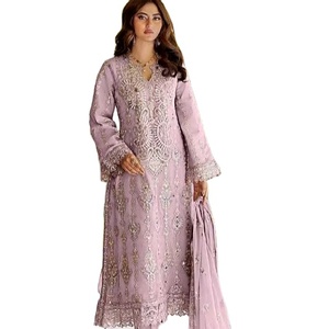 Nuevo diseño exclusivo Ropa de fiesta Cuello redondo Delantero y trasero Bordado en ambos lados Traje de mujer Salwar Tarifa asequible - Product Image 1