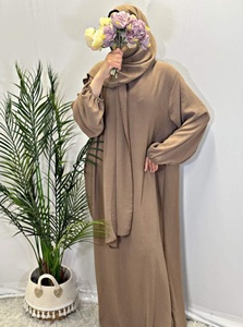 Abaya islamique ODM pour femme, ouverte sur le devant, personnalisée, broderie perlée sans couture, lin et polyester, longueur ras du sol, coupe ajustée, printemps - Product Image 3