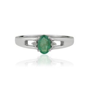 Bague fine en argent sterling 925, sertie d'une émeraude ovale naturelle et de diamants ronds, best-seller, prix de gros pour femmes. - Product Image 1