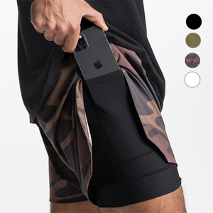 New 2 1 Double Layered Polyester/Cotton Solid Gym Men's Shorts Leg Zipper Quick-Dry Breathable Summer Running Waist Drawstring - Product Image 6