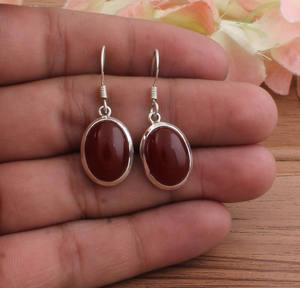Boucles d'oreilles pendantes en jaspe rouge naturel, perles en argent sterling 925, bijoux en pierre précieuse rouge véritable pour femmes, fête, luxe - Product Image 3