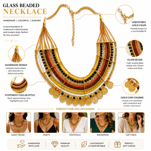 Handmade Glass Beaded <b>Necklace</b> <b>Statement</b> Collar with Gold Chain Multi Color Beads for Fashion Jewelry - Product Image 6