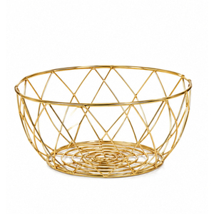 Corbeille à fruits dorée géométrique en fil métallique, bol à fruits de luxe, organisateur de comptoir et centre de table, panier de rangement pour la maison et la cuisine - Product Image 1