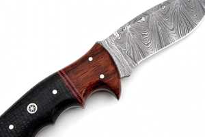 Couteau de camping artisanal en acier Damas, manche en bois et micarta, lame fixe, outil utilitaire - Product Image 5