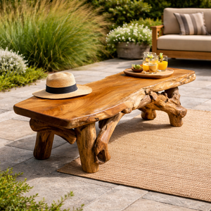 Banco Rectangular de Raíz de Teca Rústico de Lujo ARTERRA, Muebles de Patio Artesanales para Exteriores, para Casa, Villa, Resort, Cafés - Product Image 4