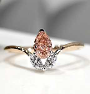 Gorgeous Vivid Pink 1.01CT Pear Cut Diamond Curved Band <b>Ring</b> For Women's Lab Grown With 14K Solid Gold Party Gift For Lovers - Product Image 1