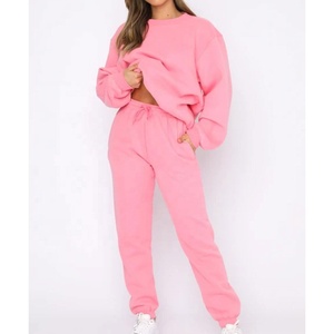 Sudadera de cuello redondo para mujer con pantalones de chándal Sudaderas con capucha en blanco sin capucha y pantalones para correr Conjunto de 2 piezas chándal - Product Image 2