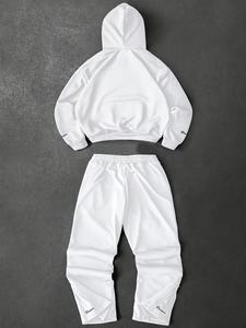 Conjunto de Sudadera con Capucha Blanca para Hombre y Pantalones Deportivos Anchos con Cordón, Dos Piezas, Ropa Casual Urbana, OEM ODM - Product Image 2