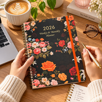 Agenda hebdomadaire et mensuel personnalisé à couverture rigide florale A5, carnet à spirale avec bande élastique, papier offset, usage bureautique