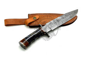 Cuchillo de caza hecho a mano de acero de Damasco de 13 pulgadas, tipo Bowie, con mango de cuerno de búfalo, cuchillo de supervivencia de hoja fija afilada como una navaja, para acampar. - Product Image 3