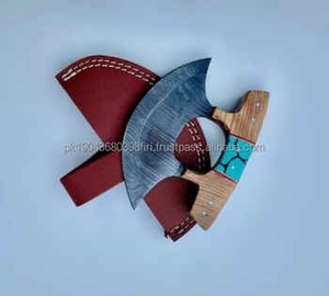 Cuchillo para Pizza de Acero de Damasco Hecho a Mano de Alta Calidad con Mango de Madera y Funda de Cuero - Product Image 4