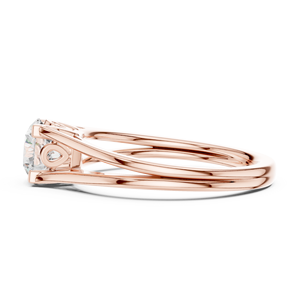 Elegante Anillo de Moissanita con Corte Redondo para Ella - Banda de Promesa de Doble Aro en Plata de Ley Chapada en Oro Rosa de 14K - Product Image 2