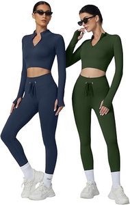 <b>Women</b> Seamless Yoga Set High Waist <b>Leggings</b> Full Length Turtleneck Top 2 Piece Stretchable Gym Wear Solid Green - Product Image 5