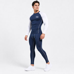 Navy <b>Raglan</b> Flex Men's Long Sleeve Compression <b>Top</b> 230 GSM Polyester Spandex Quick Dry Breathable Full Sleeve - Product Image 3