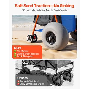 Carrito de Playa Resistente con Ruedas de 12 Pulgadas, Gran Capacidad de Carga de 165 Libras, Carrito de Playa Plegable Aislado para Arena y Camping - Product Image 3