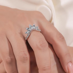 Pear Diamond Crown <b>Ring</b> Lab Grown Curved Wedding Band Solid Gold Tiara <b>Stacking</b> <b>Ring</b> Marquise and Round Diamond Jewelry - Product Image 4