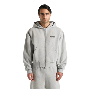 Mens Full <b>Zip</b> Hooded Tracksuit With Wide Leg <b>Trousers</b> Drawstring Waist Ribbed Cuffs Relaxed Two 2 Piece Wholesale Custom OEM Set - Product Image 3