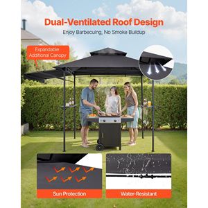 Gazebo BBQ à double niveau 8 x 5 pieds avec auvent supplémentaire, abri de terrasse en acier thermolaqué pour cour, 2 côtés. - Product Image 3