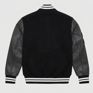 Blouson universitaire noir pour homme avec broderie hibou, manches en PU, manteau décontracté d'automne, col rabattu, simple boutonnage - Product Image 2