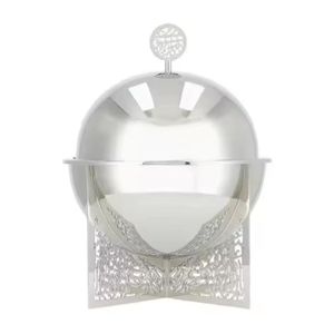 Hanging Gold Dome Chafing Dish Round Stainless Steel <b>Buffet</b> <b>Server</b> with Arched Stand and Textured Gold Lid for Wedding Events - Product Image 5