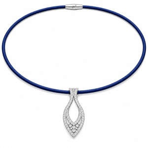 18K White Gold Lab Grown Diamond Double Marquise Pendant Blue Rubber Cord <b>Necklace</b> IGI Certified Custom Luxury - Product Image 5