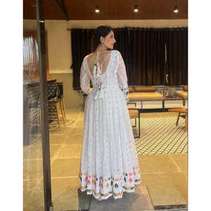 Urban Couture Brodé Blanc Georgette Anarkali Costume Ensemble Femme M [38] UC-1164 Collection - Product Image 2