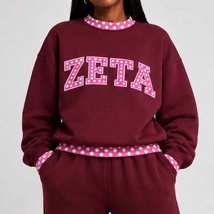 Zeta Wholesale Heavyweight <b>Mock</b> <b>Neck</b> Crew <b>Neck</b> Sweatshirt Women Men Ladies Unisex Gingham Patch Polka Dot College University - Product Image 3