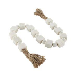Guirnalda de Cuentas Facetadas de Madera y Mármol con Borlas, Decoración Moderna de Estilo Rústico Bohemio para el Hogar - Product Image 4