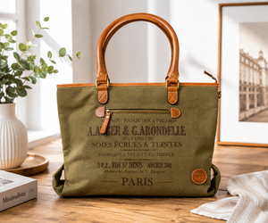 Waxed Canvas Shoulder <b>Bag</b> Leather Handle <b>Tote</b> Water Resistant Portable Handbag for Daily Commuting Vintage Style Canvas <b>Tote</b> <b>Bag</b> - Product Image 2