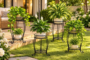 Soporte de Metal Negro de 2 Niveles para Plantas, Estante para Macetas, Decoración para Interiores, Exteriores, Jardín, Balcón, Patio y Hogar - Product Image 3