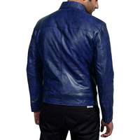Nouvelle veste en cuir véritable bleu pour homme, style décontracté, col rabattu, fermeture éclair, pour l'automne et l'hiver.