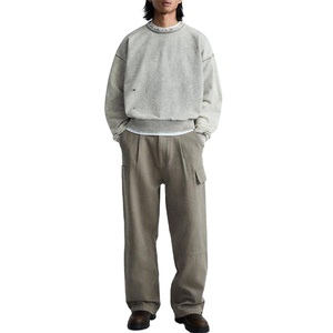 เสื้อสเวตเตอร์คอกลมของผู้ชายผ้าคอตตอน100% โอเวอร์ไซส์โอเวอร์ไซส์ผ้าซักลายกรดออกแบบได้ตามต้องการน้ำหนักมากสำหรับฤดูใบไม้ร่วง - Product Image 4