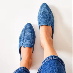 Babouches en raphia faites à la main : pantoufles marocaines en cuir, mules d'été - Product Image 1